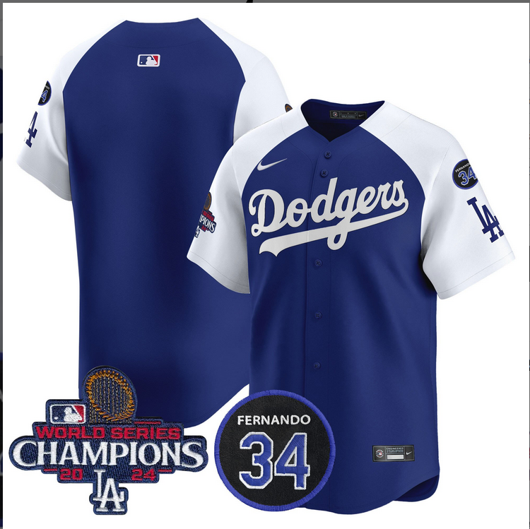 Men MLB Los Angeles Dodgers blue white 2024 World Series Champions Patch Limited Jersey